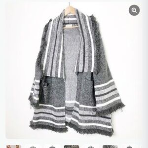 Anthropologie Gray and Cream Striped boho cardigan/shawl NWT, one size